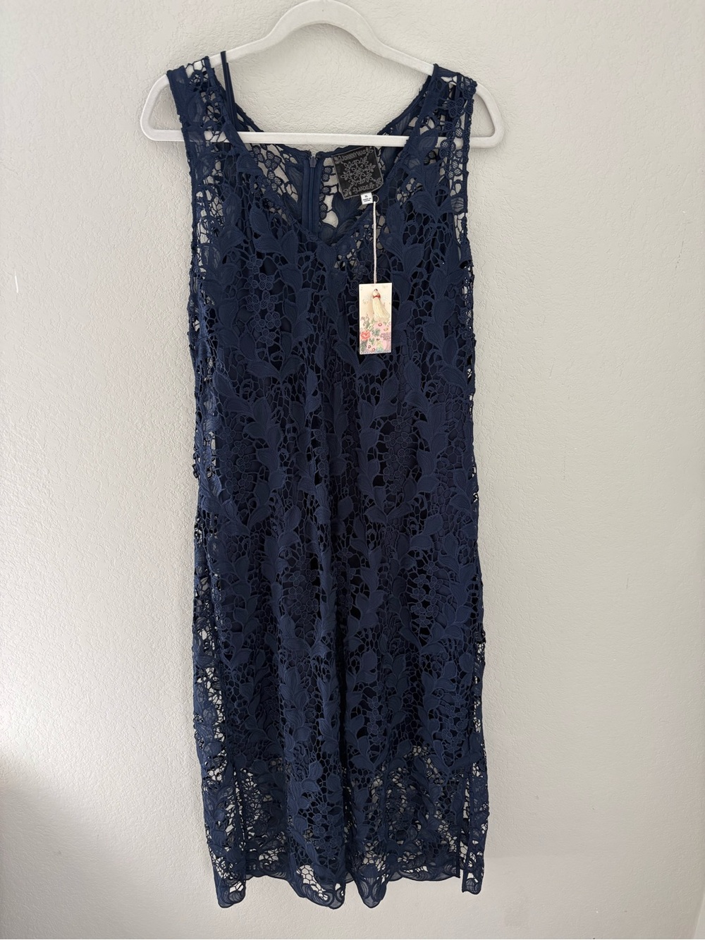 Johnny Was Natalie Navy Lace Overlay Midi Dress Sleeveless Event Cocktail XL New - Picture 11 of 15